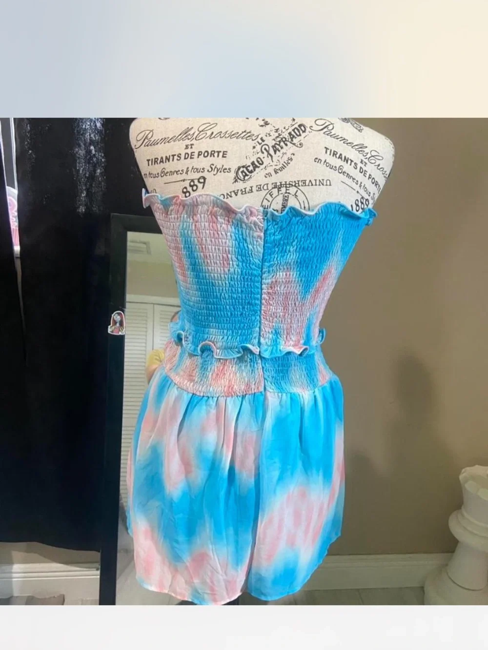 Fashion Nova Blue & Pink Tie-Dye Smocked Crop Top & Skirt Set